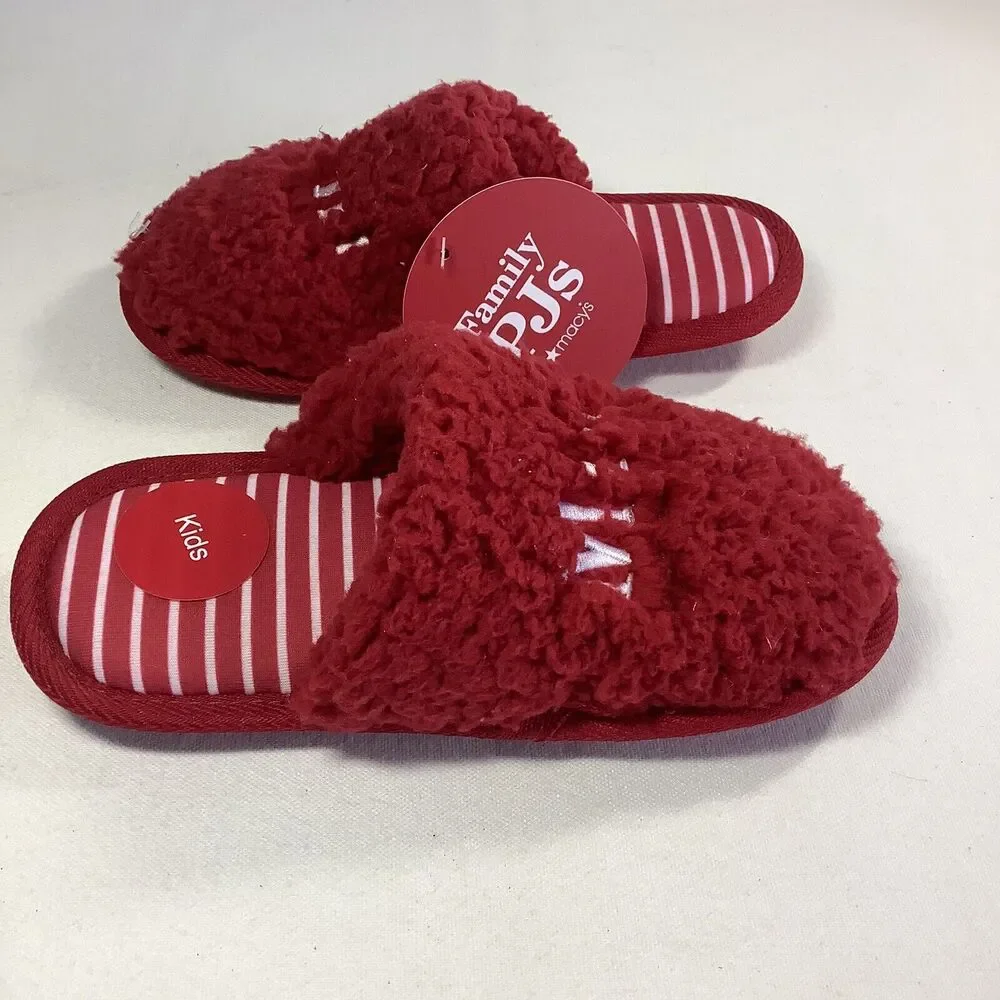 Family Pajamas Mini Kid's Matching‎ Holiday Slippers Red Size 4-5